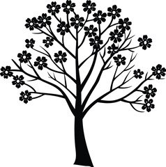Fototapeta premium Blooming tree silhouette illustration