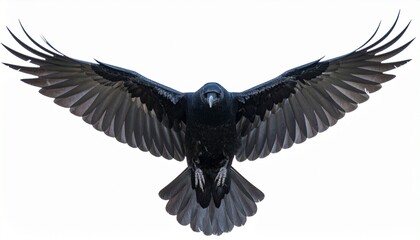 Obraz premium Black crow in flight with wings spread