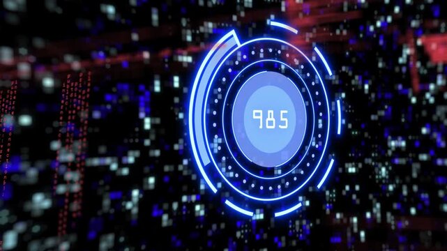 On second tick holo HUD updating numbers, rotating rings, red code overlaying, highlighting status
