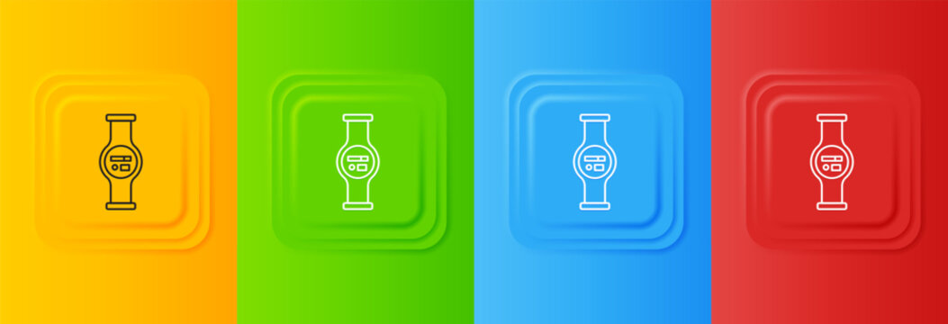 White Water meter with pipeline icon isolated on colorful background. Set icons in square buttons. Vector