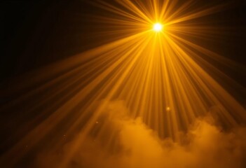 Obraz premium Golden light rays pierce darkness, illuminating dust motes in a mystical scene, dramatic, stock photo