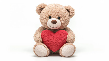 Obraz premium A teddy bear holding a red heart against a white background.
