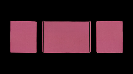 Set of vintage pink cardboard box sides mockup on black background
