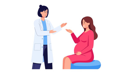 Obraz premium Pregnant Woman's Health Consultation: A concerned woman consults a doctor during pregnancy, emphasizing a professional interaction focused on health and well-being.