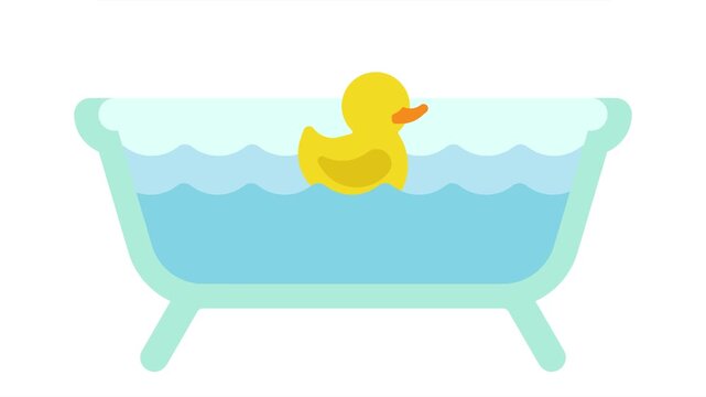 rubber duck toy swims in a bathtub, animation motion graphics
