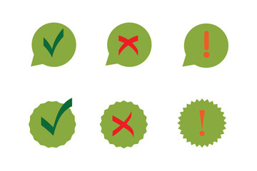 Obraz premium Right, wrong, tick, cross, checkmark, exclamation, question mark icons set in colorful outline and solid vector illustration.