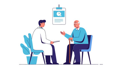 Doctor and Patient Consultation: A compassionate doctor engaged in a thorough consultation with an elderly patient, emphasizing healthcare, well-being, and empathy.