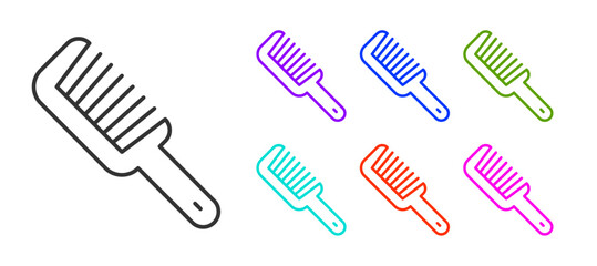 Black line Hairbrush icon isolated on white background. Comb hair sign. Barber symbol. Set icons colorful. Vector