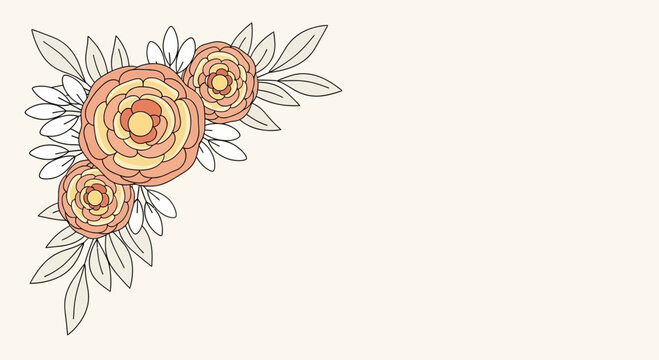 Watercolor Flowers with Leaves Illustration.
