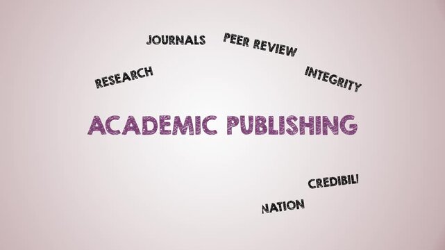 Academic Publishing Concept. Illustration with Icons  Keywords and Arrows on a Light Background
