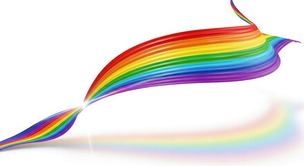 Rainbow stripe flowing against a white backdrop, representing diversity, inclusion, and hope, with bright color transition and shiny detail
