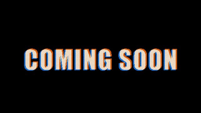 coming soon motion graphic in white with yellow and purple glitch effect for movie trailers and promotions