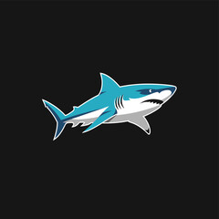Obraz premium A stylized blue and white shark illustration with sharp teeth, depicted in a side profile against a black background.