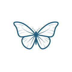 Simple blue outline drawing of a symmetrical butterfly with detailed wings on a white background.