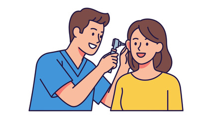 Fototapeta premium Medical Checkup: A skilled practitioner, uses an otoscope for a patient's ear exam, during a routine medical checkup. A snapshot of modern healthcare.