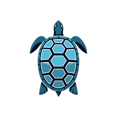 Obraz premium A stylized graphic illustration of a blue sea turtle with a hexagonal patterned shell, viewed from above on a white background.