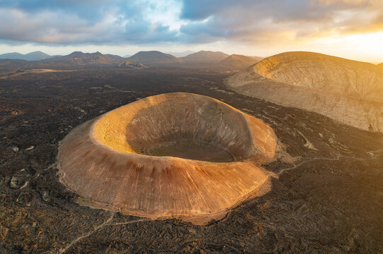Caldera Blanca volcano crater in Lanzarote, Canary Islands, Spain