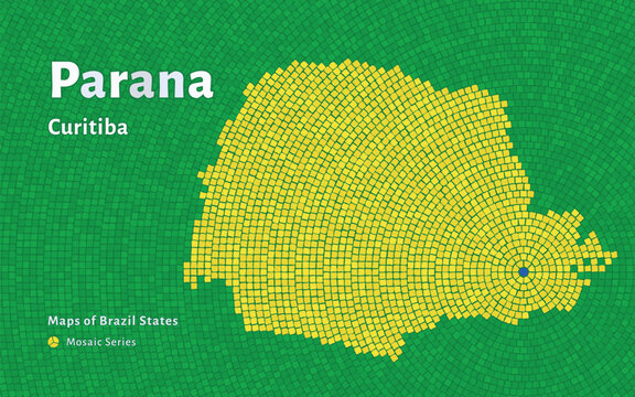 Paran&aacute; Map in Mosaic Pattern with Capital Curitiba