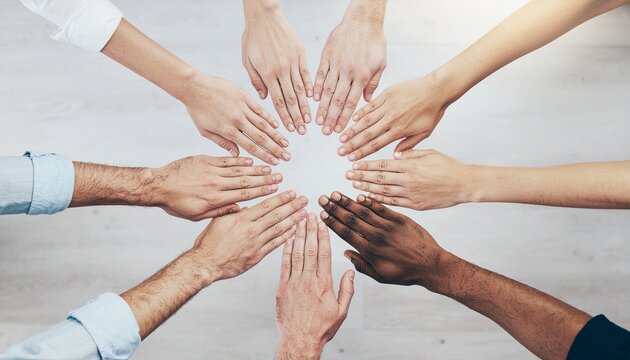 Realistic Hands Meeting from Different Directions Symbolizing Unity