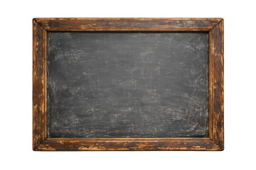 Fototapeta premium Rustic chalkboard with a textured blank surface and aged wooden frame, ideal for educational concepts or custom text, transparent background