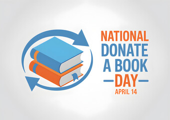 National Donate a Book Day Logo with Blue and Orange Books