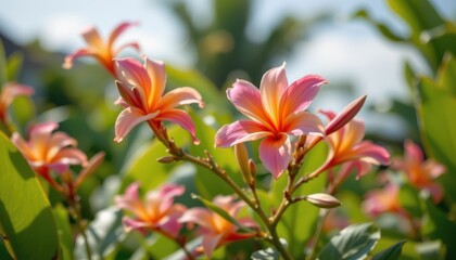 Beautiful Tropical Flowering Plant with Vibrant Petals in Natural Sunlight Setting