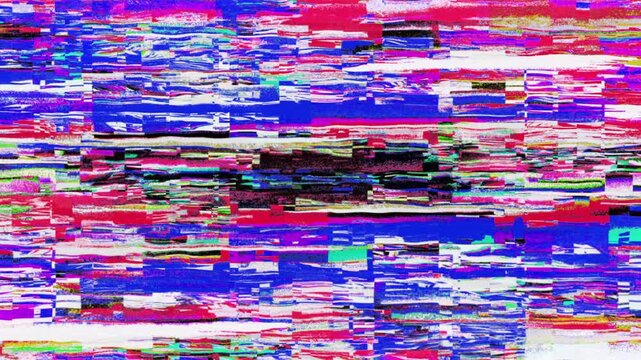 Vibrant Failure Glitch Transition, A sequence of distorted vibrant color bars representing glitch art frames across dynamic video great for tv test pattern