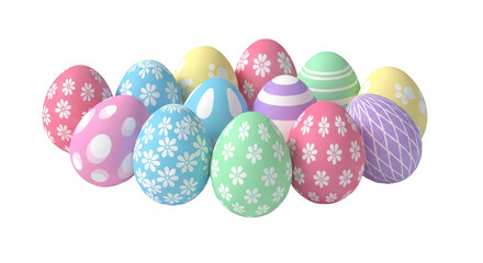 Fototapeta premium Group of colorful patterned Easter eggs on transparent background png (रंगीन ईस्टर अंडे)