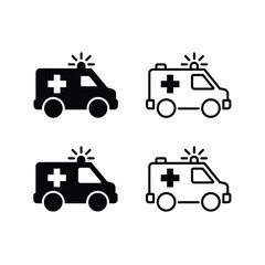 Simple black and white icons depicting ambulances with flashing lights © MSTRAHELA