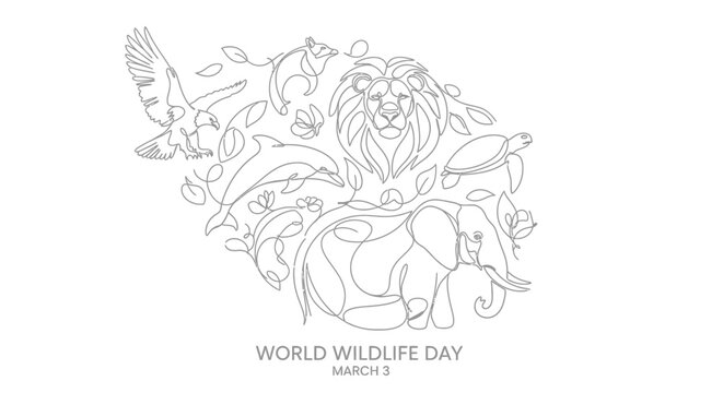 world wildlife day illustration with animals