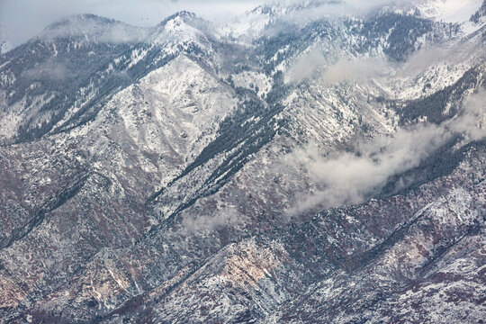 Close-up of the Wasatch Mountains in winter, Utah, USA