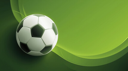 Soccer ball on green grass field top view. Football stadium background with white lines and copy space. Sport game strategy and tactic board illustration