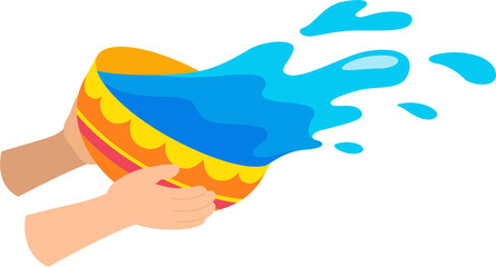 Songkran Water Splash Illustration Hands Tipping Decorative Bowl