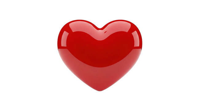 A vibrant red heart shape with a glossy finish against a white background isolated on transparent background