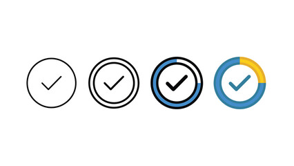 Checkmark Icons in Black, Double Line, Blue and Yellow on White Background © Itbar