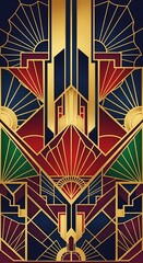 Dynamic art deco design featuring strong geometric patterns and warm colors