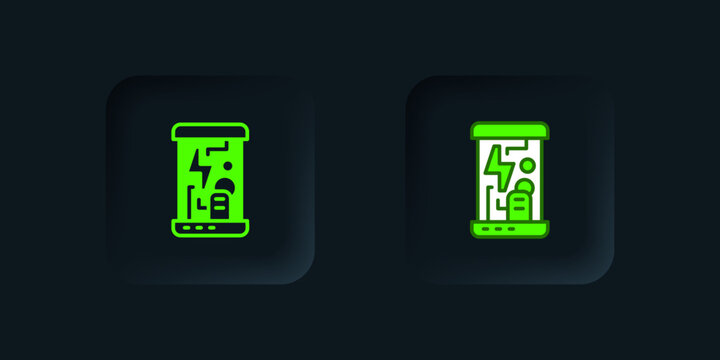 Green Futuristic cryogenic capsules or containers icon isolated on black background. Cryonic technology for humans or cryogenic chamber. Black square button. Vector