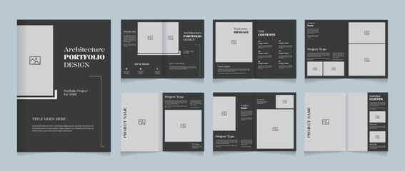 Minimal Architecture Portfolio Template 12 pages layout A4 print ready design dark Gray version