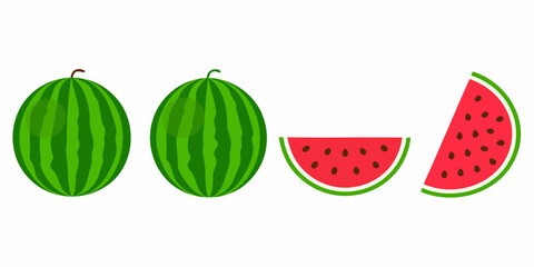 Stylized illustration of whole and sliced watermelons featuring vibrant colors