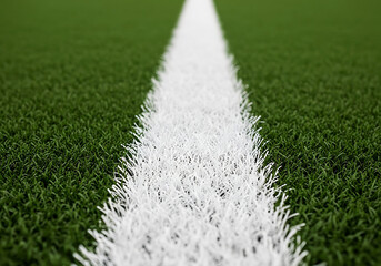 White Line on the Green Grass Field for Sports Boundary or Minimalist Nature Concept Layout