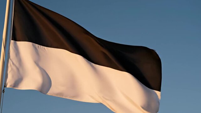 Black and white bicolor flag waving against blue sky 4K Video