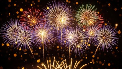 Fototapeta premium A vibrant display of colorful fireworks illuminates a dark night sky