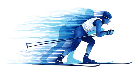Obraz premium Athlete skiing rapidly in blue motion graphics design 
