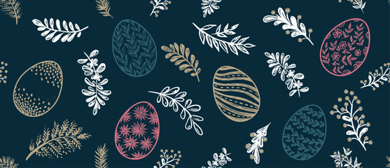 Seamless easter eggs pattern on blue