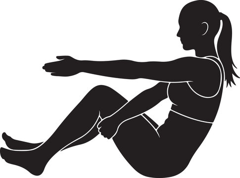 Silhouette of a woman doing a v sit exercise isolated on transparent background