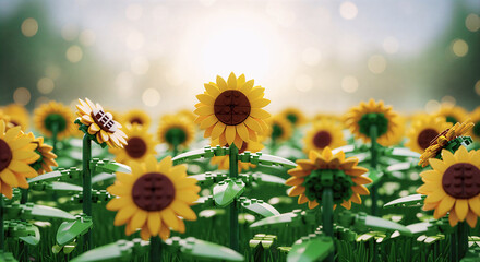Obraz premium Lego sunflower field on bright sunny day