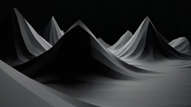 Abstract monochrome landscape with flowing geometric peaks and valleys