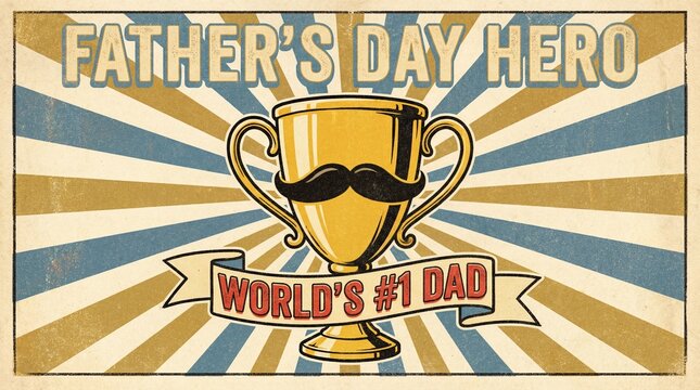 feliz Father's day hero trophy with mustache world's 1 dad gold award plaque