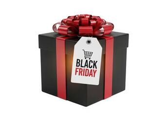 Elegant gift box wrapped with a red ribbon and bow featuring a festive holiday design.