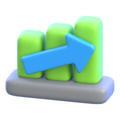 Business growth concept bar chart with rising arrow 3D icon